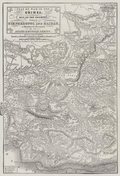 Seat of War in the Crimea, Map of the Country between Simpheropol and Baidar to Illustrate the Movements of the Allied and Russian Armies by John Dower